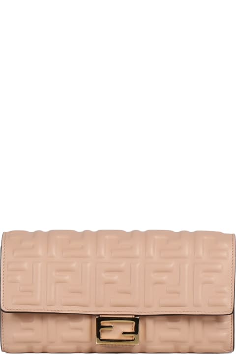 Baguette Continental Wallet With Chain - Beige nappa leather wallet