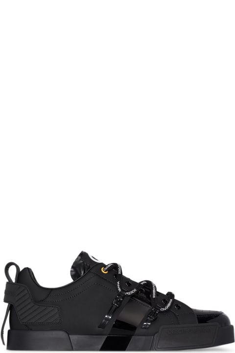 Dolce & Gabbana Man's Portofino Black Leather  Sneakers