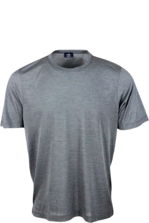 メンズ Barba Napoliのトップス Barba Napoli 100% Luxury Silk Crew-neck Short-sleeved T-shirt With Slits On The Bottom