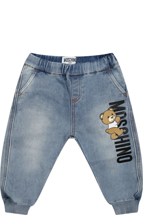 Sale for Baby Girls Moschino Denim Jeans For Baby Boy With Teddy Bear And Logo