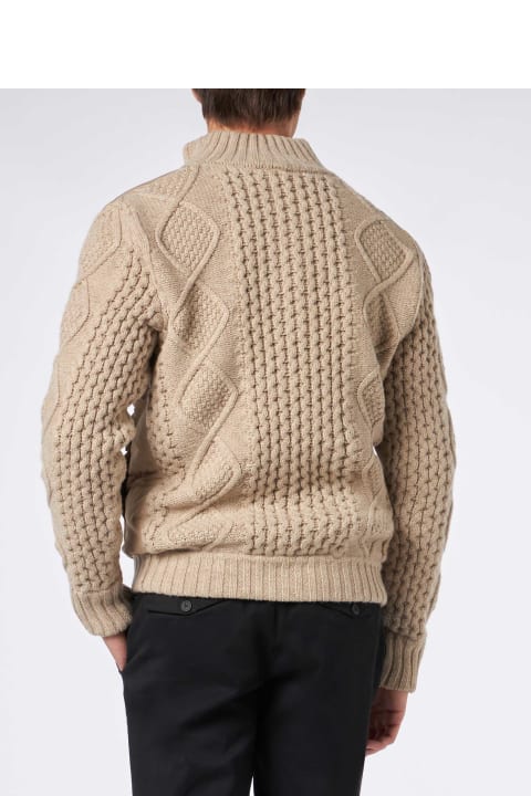 Homeware MC2 Saint Barth Man Beige Padded Jacket With Knitted Braided Sleeves