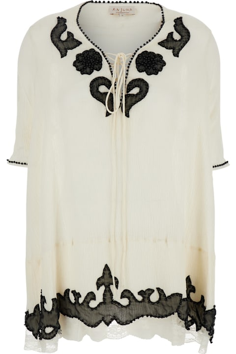 Anjuna Clothing for Women Anjuna 'lalla' White Dress With Contrasting Details And Applied Beads In Fabric Woman