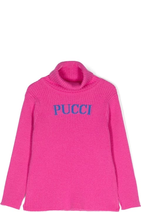 Pucci سترات وبلوزات ثقيلة لـ بنات Pucci Fuchsia Turtleneck Sweater With Logo