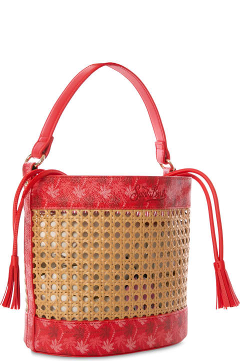 Fashion for Women MC2 Saint Barth Straw Bucket Bag With Red Monogram Details