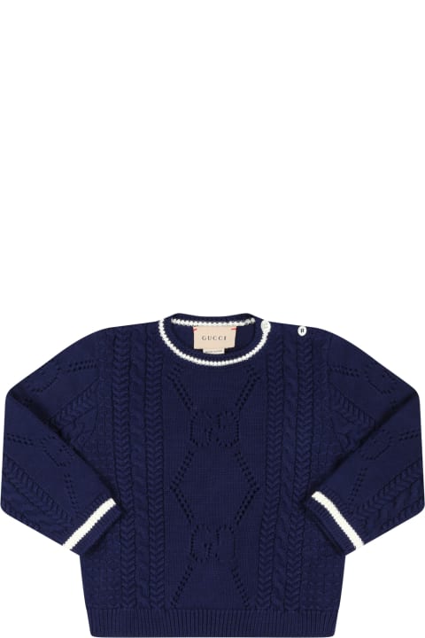 Gucci for Baby Boys Gucci Blue Sweater For Baby Boy With Logo Patch