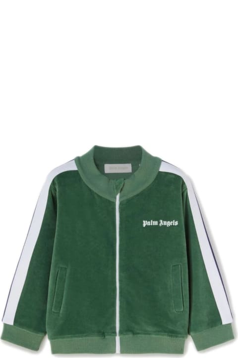 Topwear for Baby Boys Palm Angels Green Track Jacket With Zip And Logo