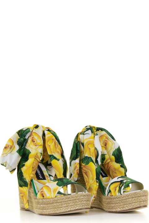 Dolce & Gabbana for Women Dolce & Gabbana Flower Patterned Wedge Sandals