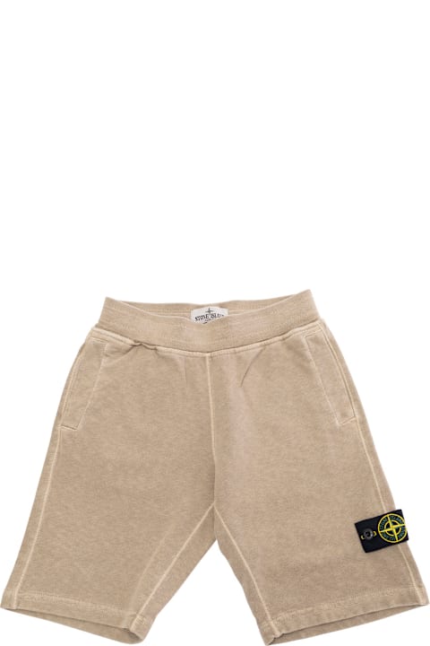 أدوات منزلية Stone Island Junior Beige Bermuda Pants With Elastic Waist And Logo Patch On The Sleeve In Cotton Boy