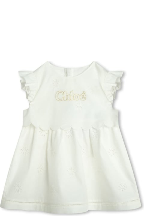 Chloé Bodysuits & Sets for Baby Boys Chloé White Dress And Hat Set In Cotton Baby