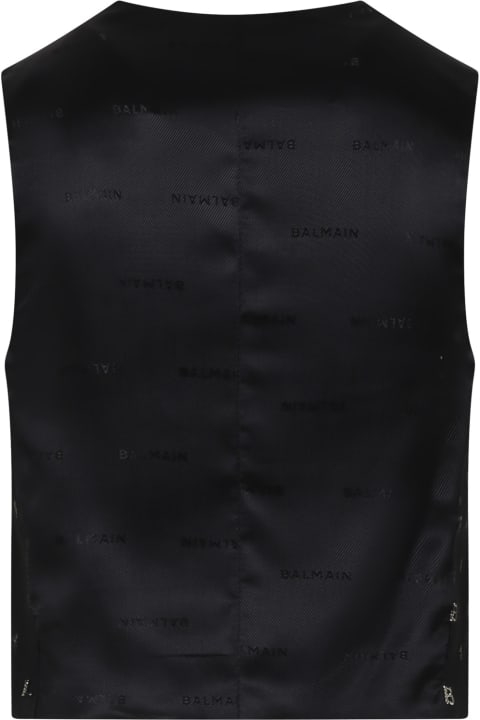 Balmain Coats & Jackets for Boys Balmain Black Waistcoat For Boy With All-over Logo