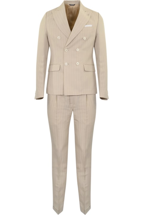 Daniele Alessandrini Suits for Men Daniele Alessandrini Sand Double-breasted Pinstripe Suit