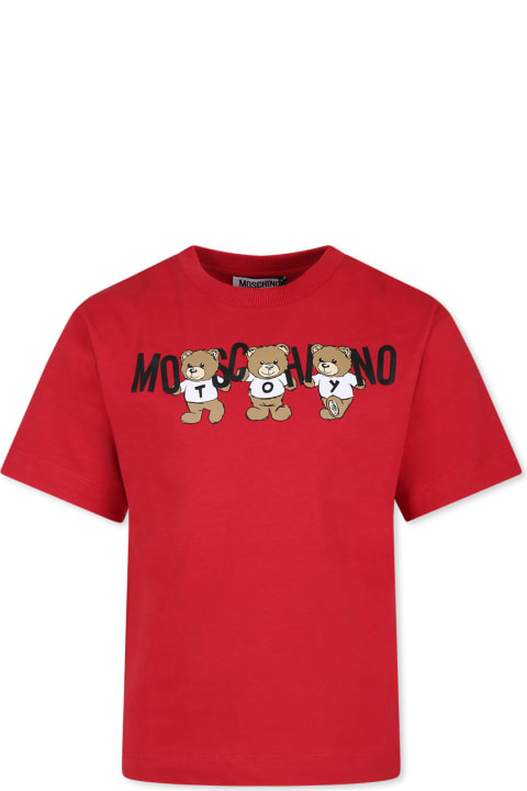Moschino for Kids Moschino Burgundy T-shirt For Kids With Three Teddy Bears