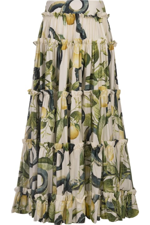 Roberto Cavalli Skirts for Women Roberto Cavalli Ivory Pleated Skirt With Lemons Print