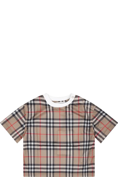 Beige T-shirt For Baby Boy With Iconic Vintage Check