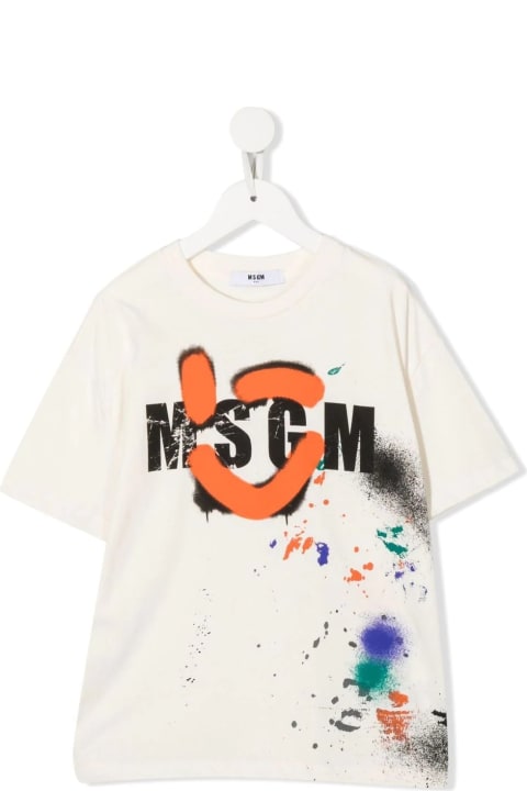 Kids Cream T-shirt With Logo And Colour Spots