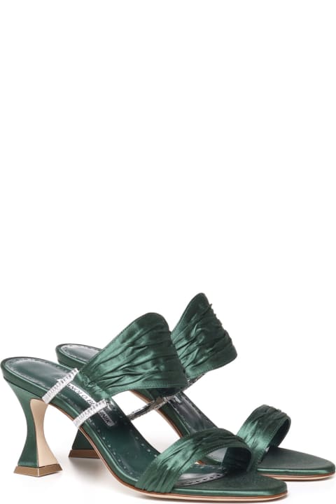 Manolo Blahnik Sandals for Women Manolo Blahnik Gathered Mules In Dark Green Satin