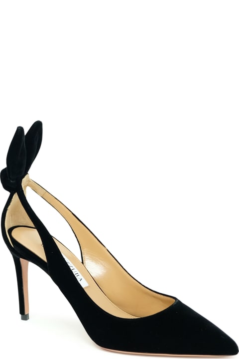 High-Heeled Shoes for Women Aquazzura Aquazzura Black Velvet Bow Tie Pump 85