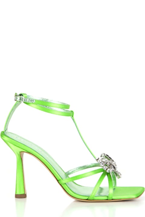 Aldo Castagna Woman's Green Leather And Satinr Jewel Sandals