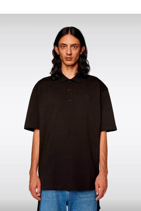 Fashion for Men Diesel 0hgam T-vort-megoval Black polo shirt with Oval D embroidery at back - T Vort Megoval D