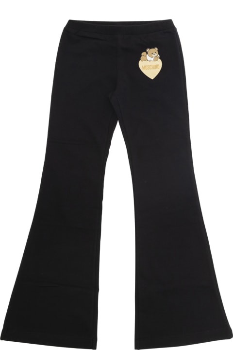 Moschino Bottoms for Girls Moschino Black Flared Pants With Logo Print In Stretch Cotton Girl