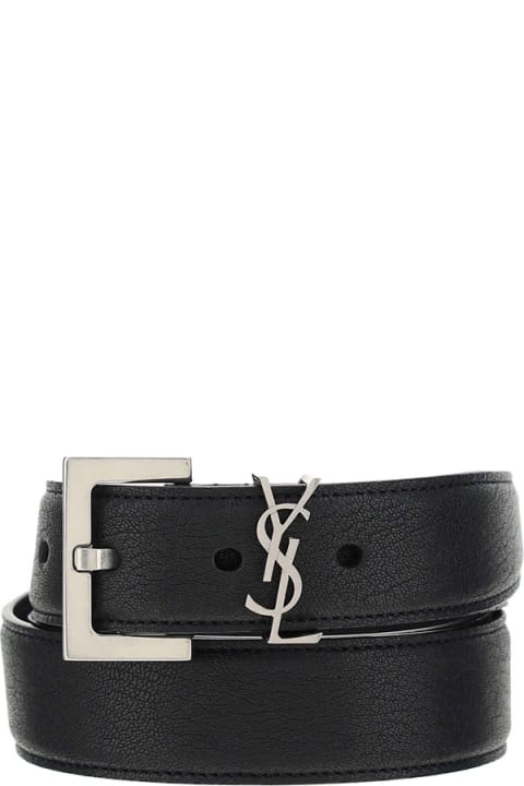 Saint Laurent Monogram Keeper Leather Belt Black