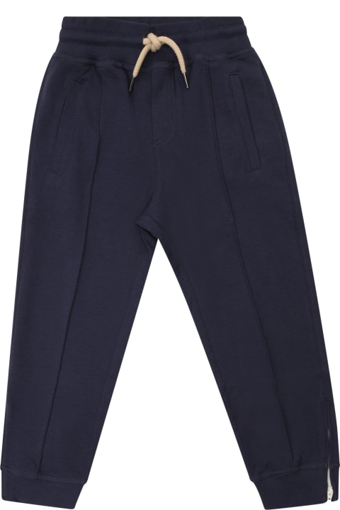 Sale for Boys Brunello Cucinelli Techno Cotton Fleece Trousers With Crête And Elasticated Bottom With Zip