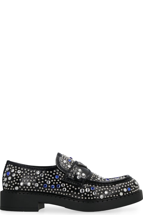 Prada Men's Leather Derby Shoes with Studs and Rhinestones