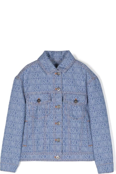 Moschino Coats & Jackets for Boys Moschino Blue Jacket With All Over Logo In Denim Boy