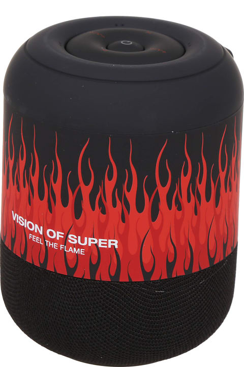 Vision of Super Hi-Tech Accessories for Men Vision of Super Black Speaker With Red Flames And White Logo