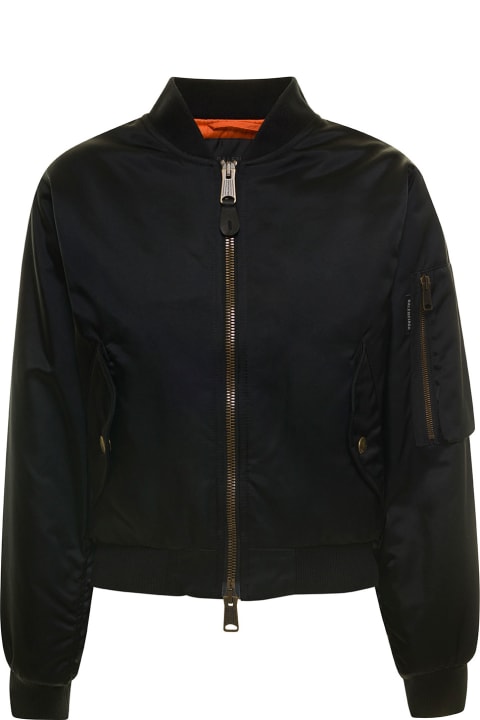 Black Bomber Jacket With Pockets And Logo Patch In Polyamide Woman