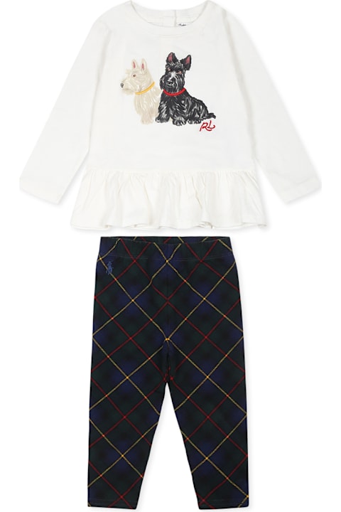 Ralph Lauren Bodysuits & Sets for Baby Girls Ralph Lauren Ivory Set For Baby Girl With Dog Print