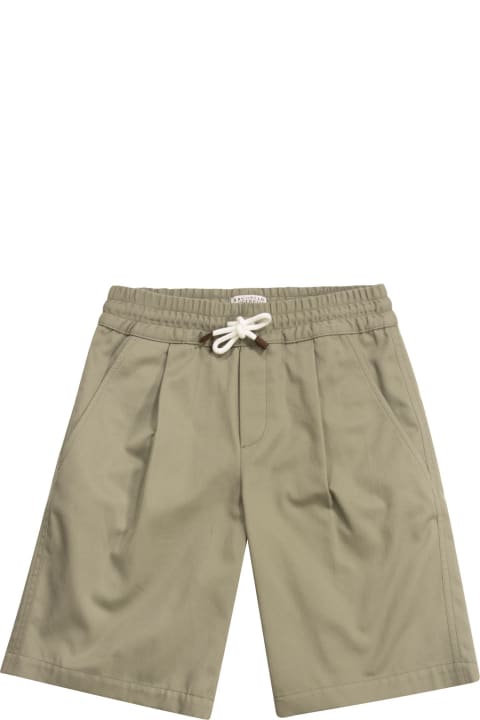 Cotton Gabardine Bermuda Shorts With Drawstrings