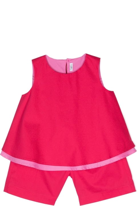 Dresses for Girls Il Gufo Stretch Cotton Poplin Set In Pink And Carmine Red