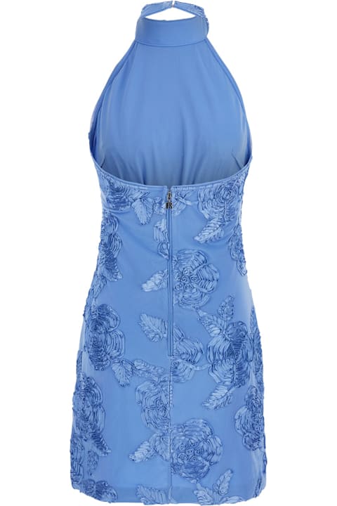 Homeware Rotate by Birger Christensen Blue High Neck Dress With All-over Floral Motif In Fabric Woman