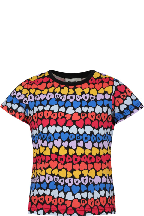 Rykiel Enfant T-Shirts & Polo Shirts for Girls Rykiel Enfant T-shirt Multicolore Pour Fille Avec Coeurs Et Logo