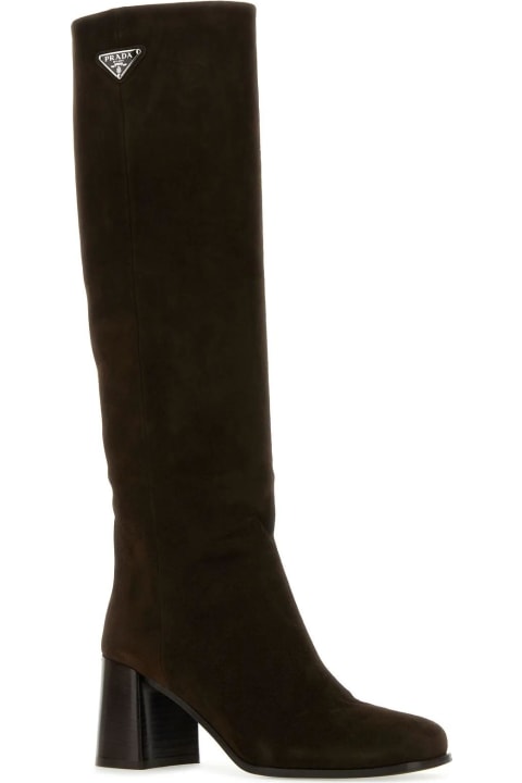 Boots for Women Prada Dark Brown Suede Boots