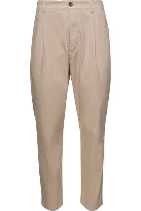 Beige Pants With Button Fastening In Cotton Man