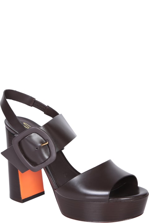 ウィメンズ新着アイテム Santoni Brown Leather Platform Sandals