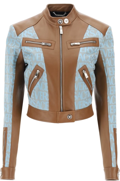 ウィメンズ Versaceのコート＆ジャケット Versace 'versace Allover' Lamb Leather Biker Jacket