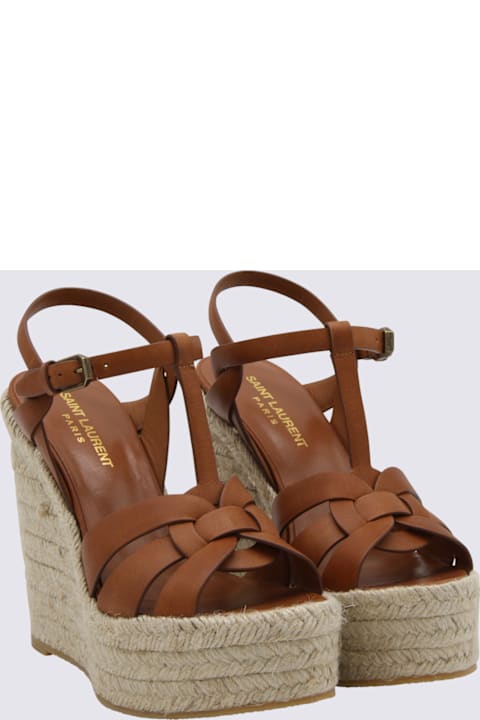 Saint Laurent Brown Leather Tribute 85 Espadrillas