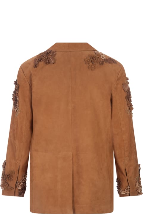 Ermanno Scervino Coats & Jackets for Women Ermanno Scervino Brown Suede One-breasted Jacket With Embroidery And Appliqués