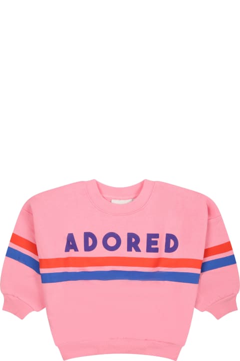 ベビーガールズ Mini Rodiniのニットウェア＆スウェットシャツ Mini Rodini Pink Sweatshirt For Baby Girl With Writing