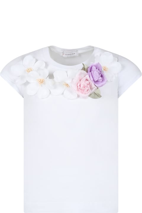Monnalisa Kids Monnalisa White Crop T-shirt For Girl With Flowers