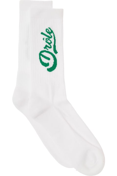 Underwear for Men Drôle de Monsieur White Ribbed Socks With Green-colored Logo In Cotton Man