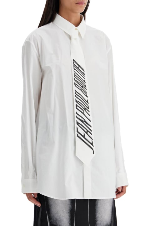 Jean Paul Gaultier ملابس علوية لـ السيدات Jean Paul Gaultier Poplin Shirt With Printed Tie