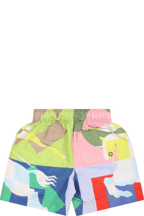 Burberry Sale for Kids Burberry Multicolor Swim Shorts For Baby Boy With Equestrian Knight