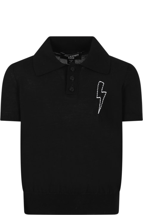 ボーイズ Neil BarrettのTシャツ＆ポロシャツ Neil Barrett Black Polo For Boy With Iconic Lightning Bolt