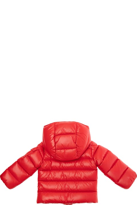 Topwear for Baby Boys Moncler 'maya' Red Down Jacket With Hood And Logo Patch On The Sleeve In Tech Fabric Baby