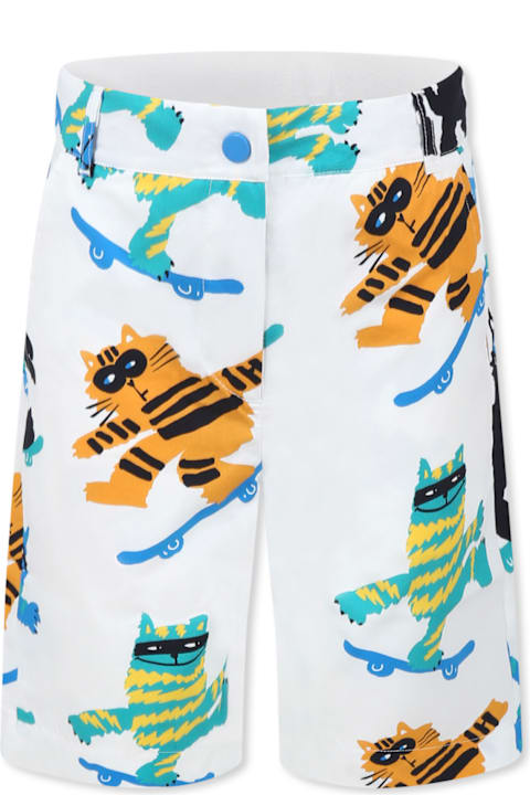 Stella McCartney Kids ملابس تحتية لـ أولاد Stella McCartney Kids White Shorts For Boy With Cats