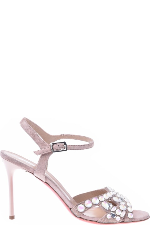 Nude Suede And Gemstone Sandals